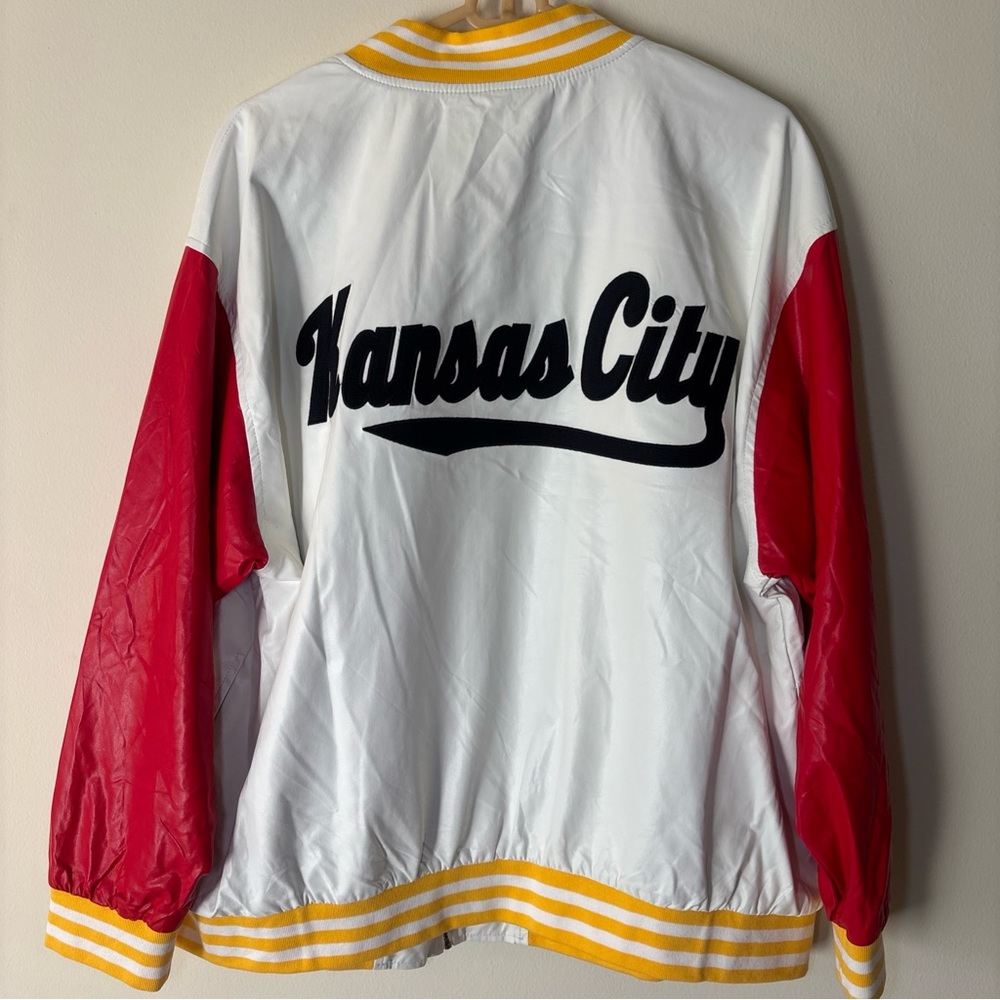 White and Red Kansas City Varsity Jacket with Yellow Accents - Picture 6 of 6